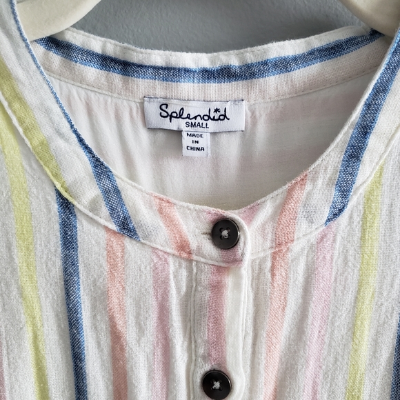 Splendid Linen Blend Button Front Midi Dress in Picnic Stripe - Picture 8 of 16